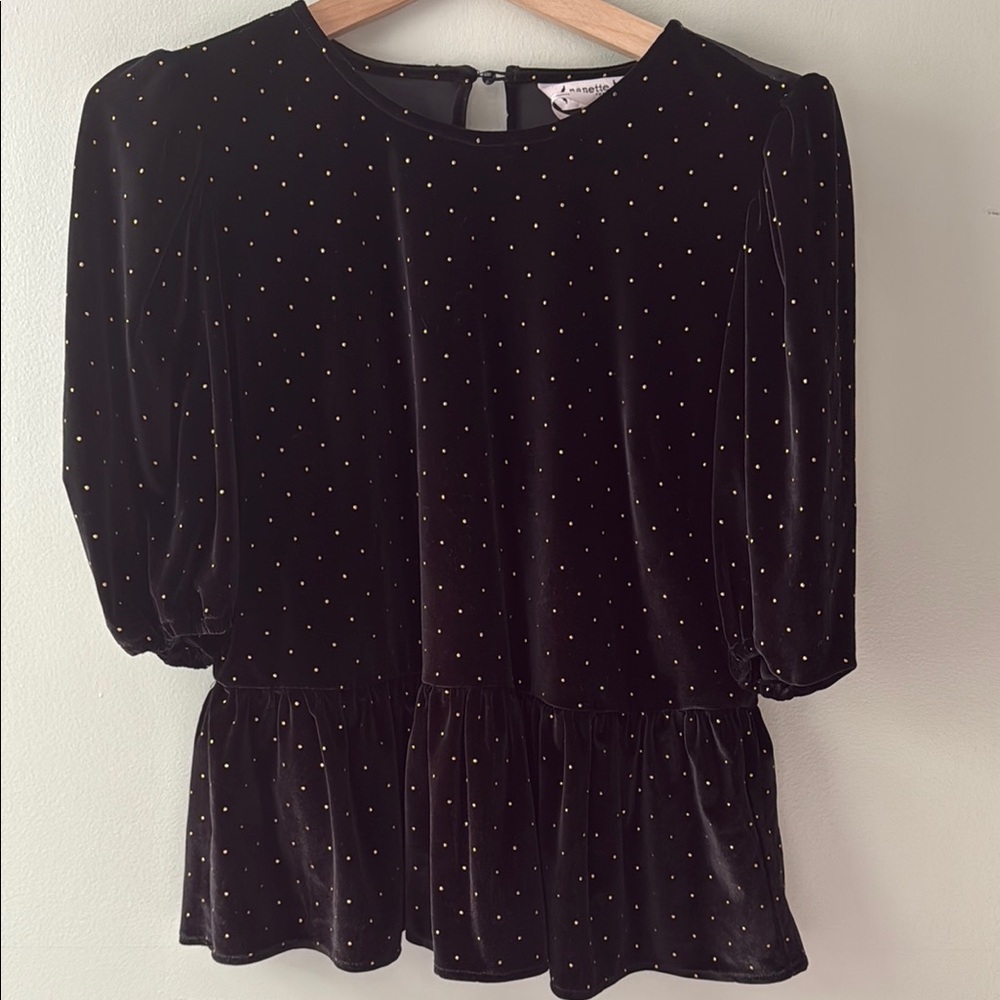 Nanette Lepore Black Peplum 3/4 Sleeve Blouse